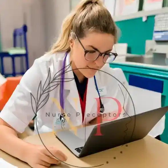 nurse reading on laptop