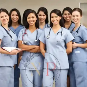 group of nurses standing together in a happy mood