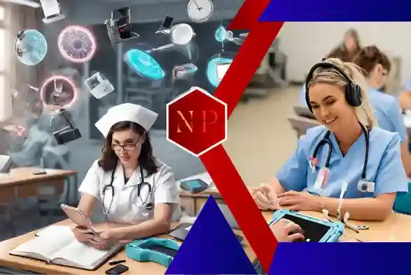 nurses in class room using advanced gadgets