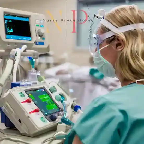 nurse operating a ventilator machine