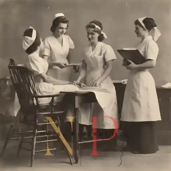 four nurses discussing something