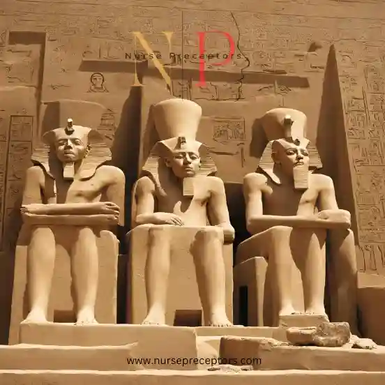 statues of three pharaos
