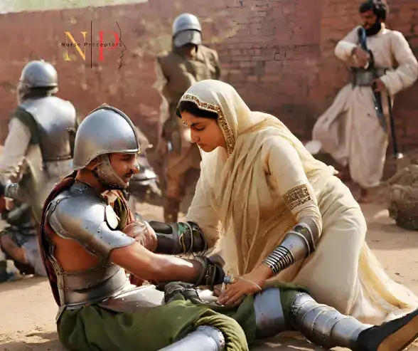 Mughal woman providing care to an injured soldier