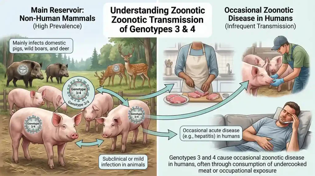 Genotypes 3 & 4 transmission of genotypes 3 and 4 of hepatitis E from animals to humans